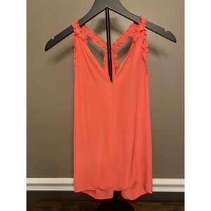 Ramy Brook New York Blouse Top Sleeve Less Size S/P Small Petite Orange V-Neck